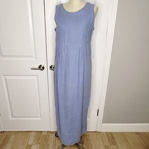 Russ Berens Malibu USA 100% Linen Tank Maxi Dress Size Small Blue